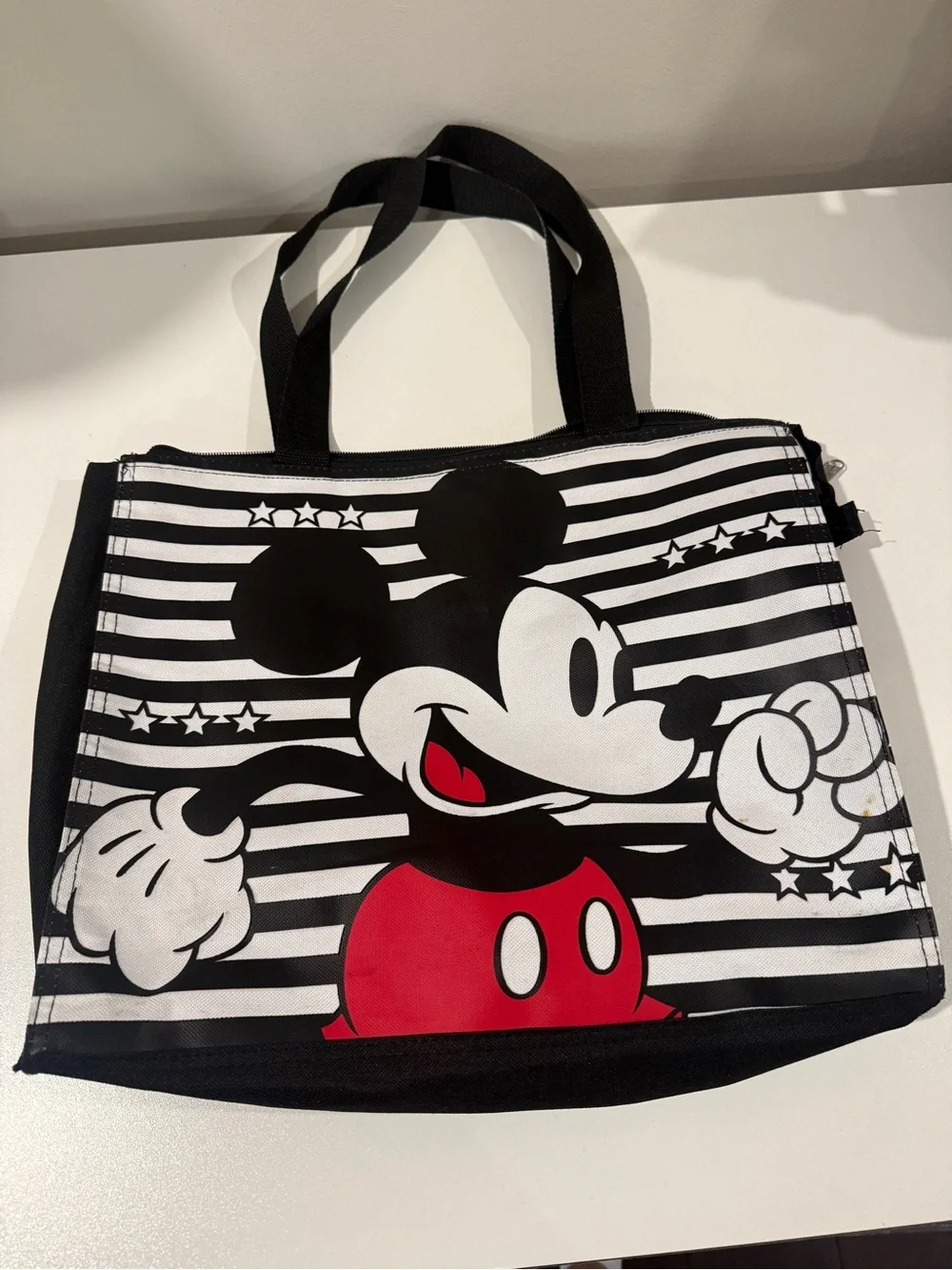 Disney Mickey Mouse Black & White Striped Large Tote Bag